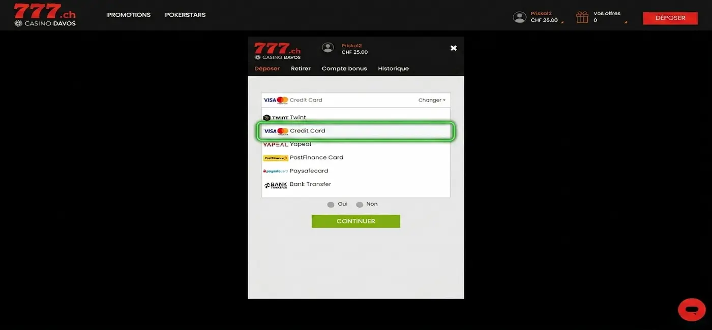 les méthode de paiement sur le casino suisse casino77.ch