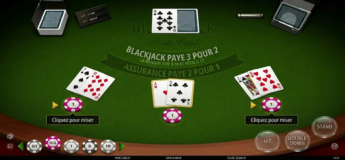 partie de blackjack en argent réel sur Casino777.ch